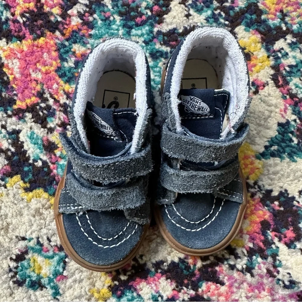 Vans Old Skool High Top Sneaker Toddler Boys 6.5 Blue Red Hook and Loop Closure